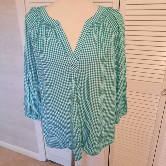 Crown & Ivy gingham peasant top blouse XL *D5 - Picture 6 of 6